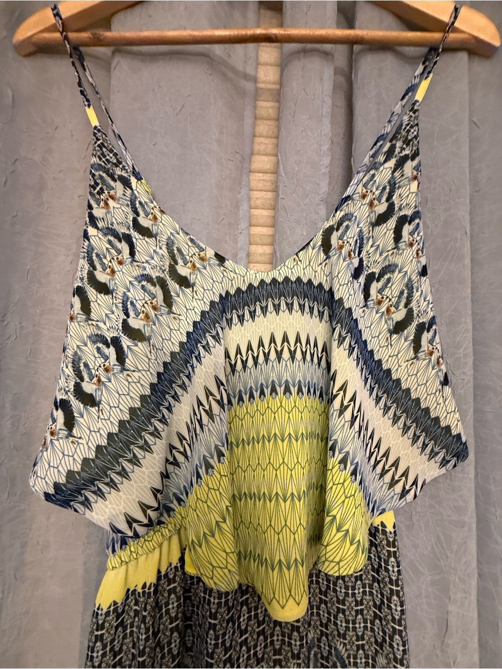 Yellow Patterned Ruffle-Trim Maxi Dress - Picture 4 of 5